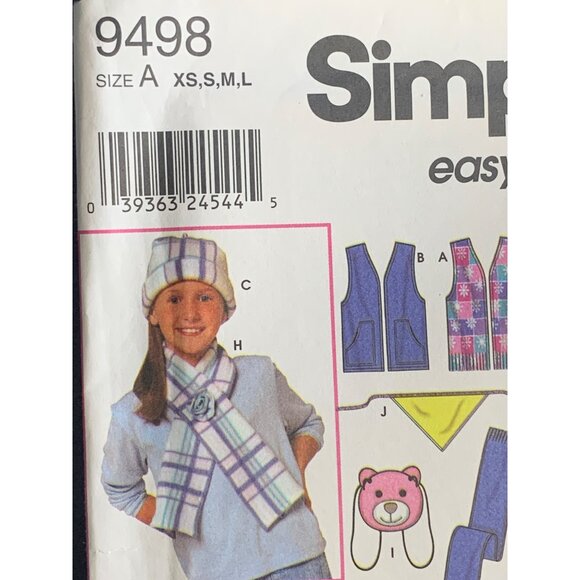 Simplicity Child's Vest Mittens Scarf Hat Sewing Pattern Sz XS-L - Uncut - Picture 2 of 4